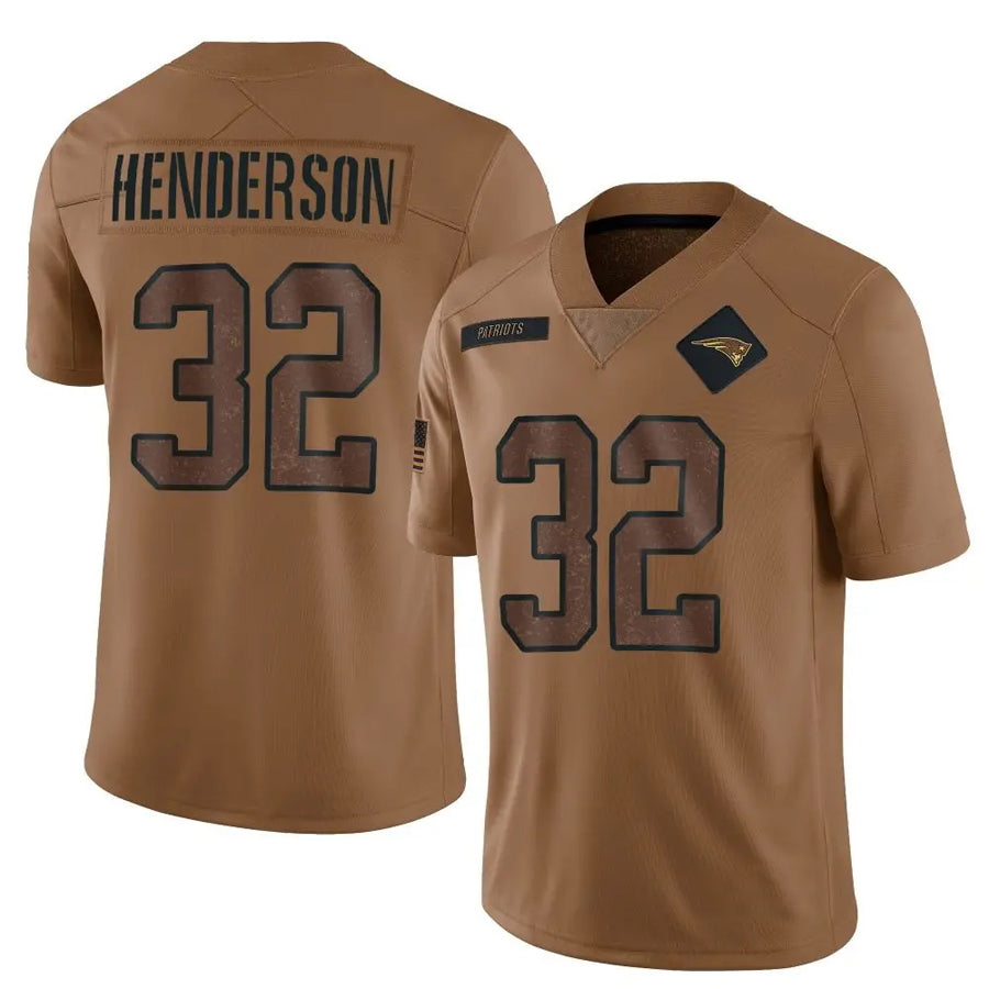 Silnrao NE.Patriots #32 TreVeyon Henderson Player Salute To Service Limited Brown Stitched Jerseys