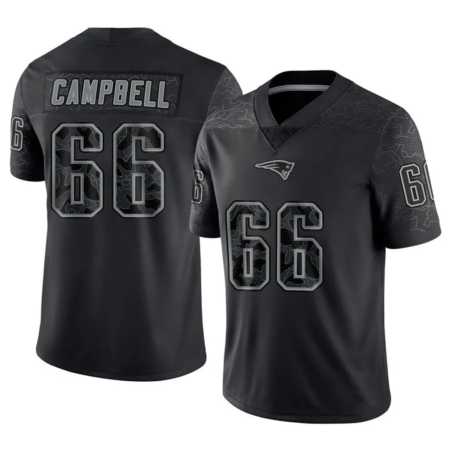 Silnrao NE.Patriots #66 Will Campbell Player Black Reflective Limited Stitched Jerseys