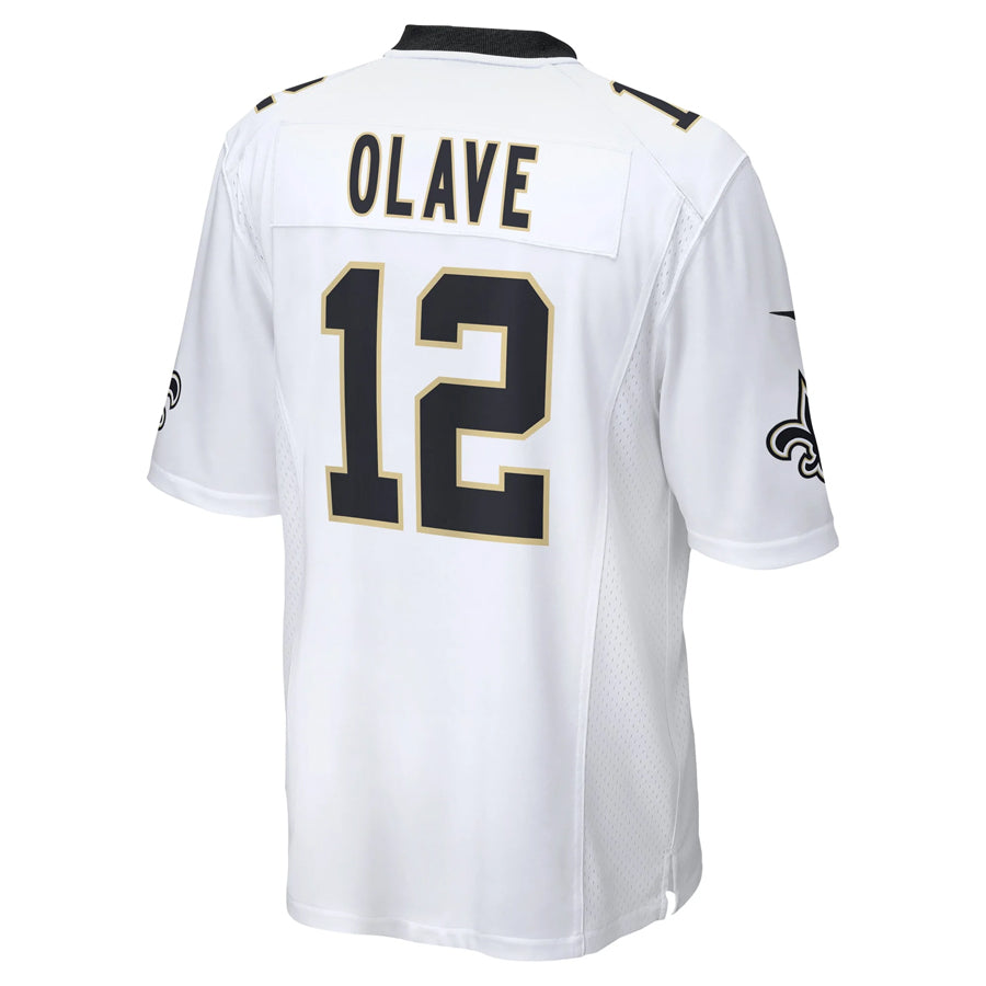 Pkot NO.Saints #12 Chris Olave Player White Home Game Stitched Jerseys
