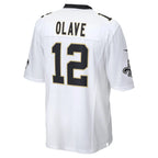 Pkot NO.Saints #12 Chris Olave Player White Home Game Stitched Jerseys