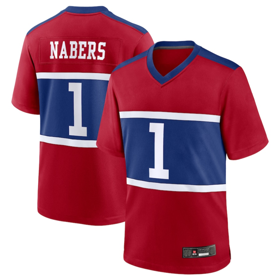 Silnrao NY.Giants Century #1 Malik Nabers Player Red Alternate Game Stitched Jerseys
