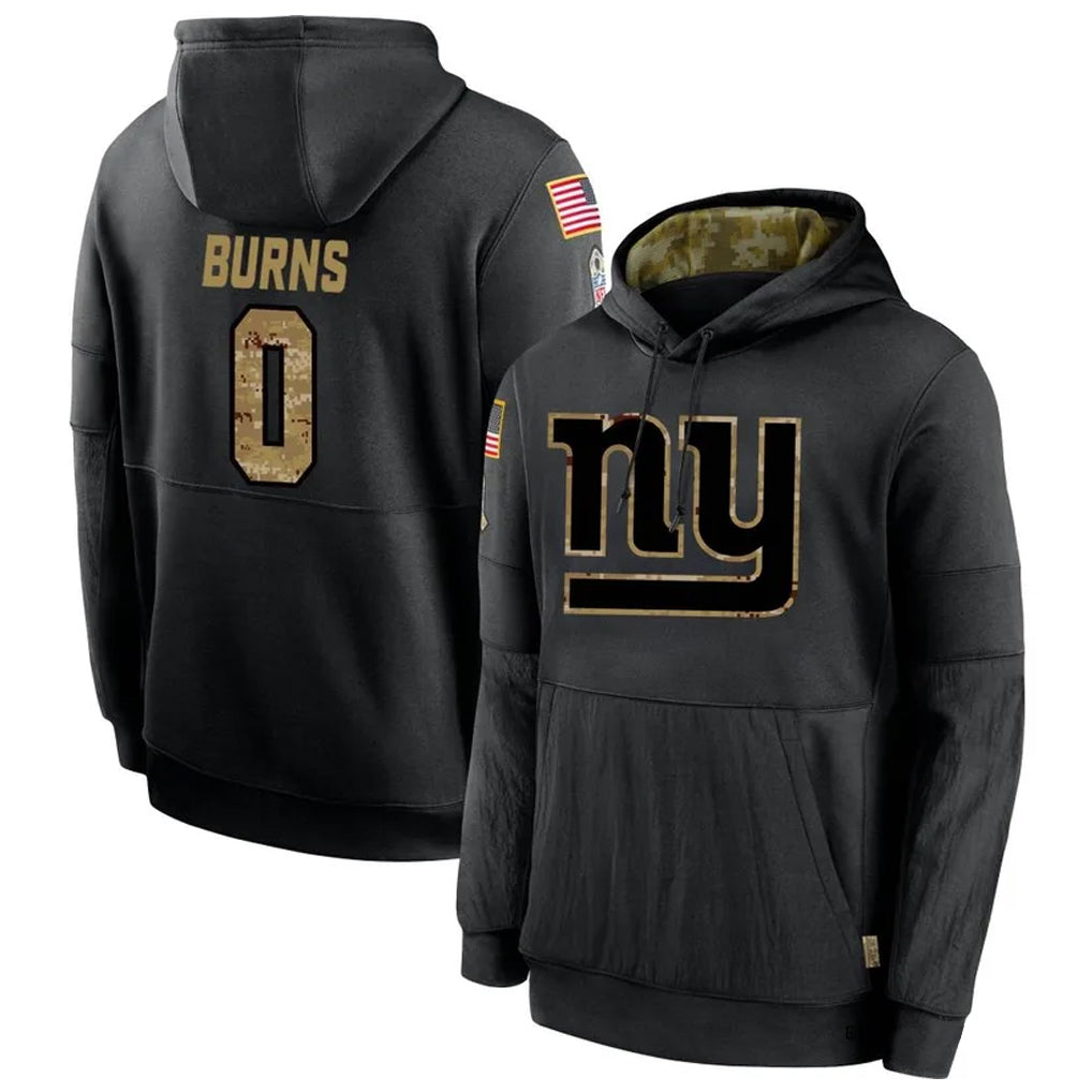 Silnrao NY.Giants #0 Brian Burns Player Black Salute to Service Hoodies Stitched Jerseys