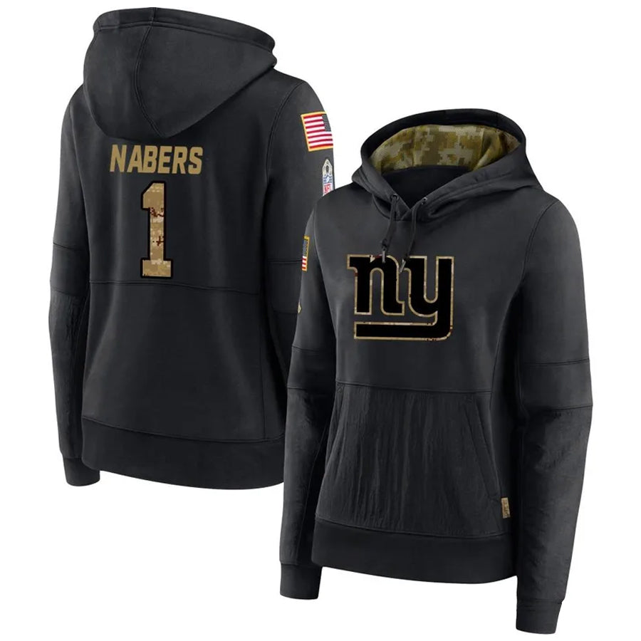 Silnrao NY.Giants #1 Malik Nabers Player Black Salute to Service Hoodies Stitched Jerseys