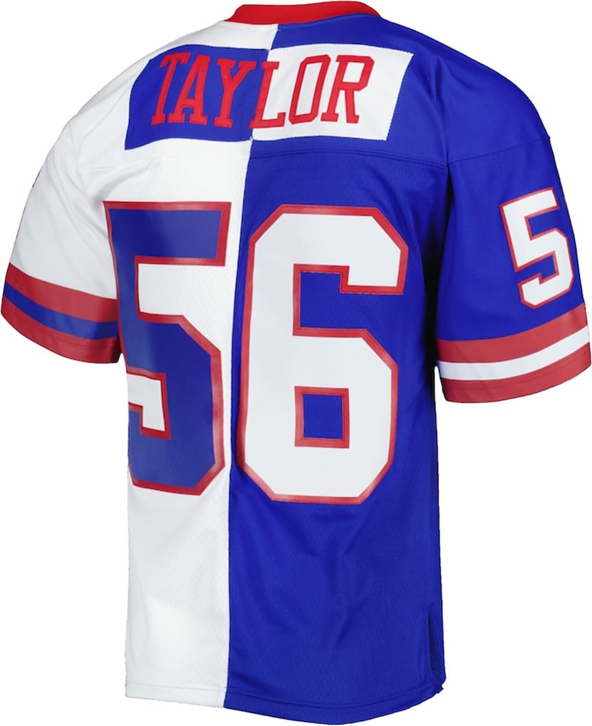 Silnrao NY.Giants #56 Lawrence Taylor Mitchell & Ness Royal-White Split Legacy Replica Stitched Jerseys