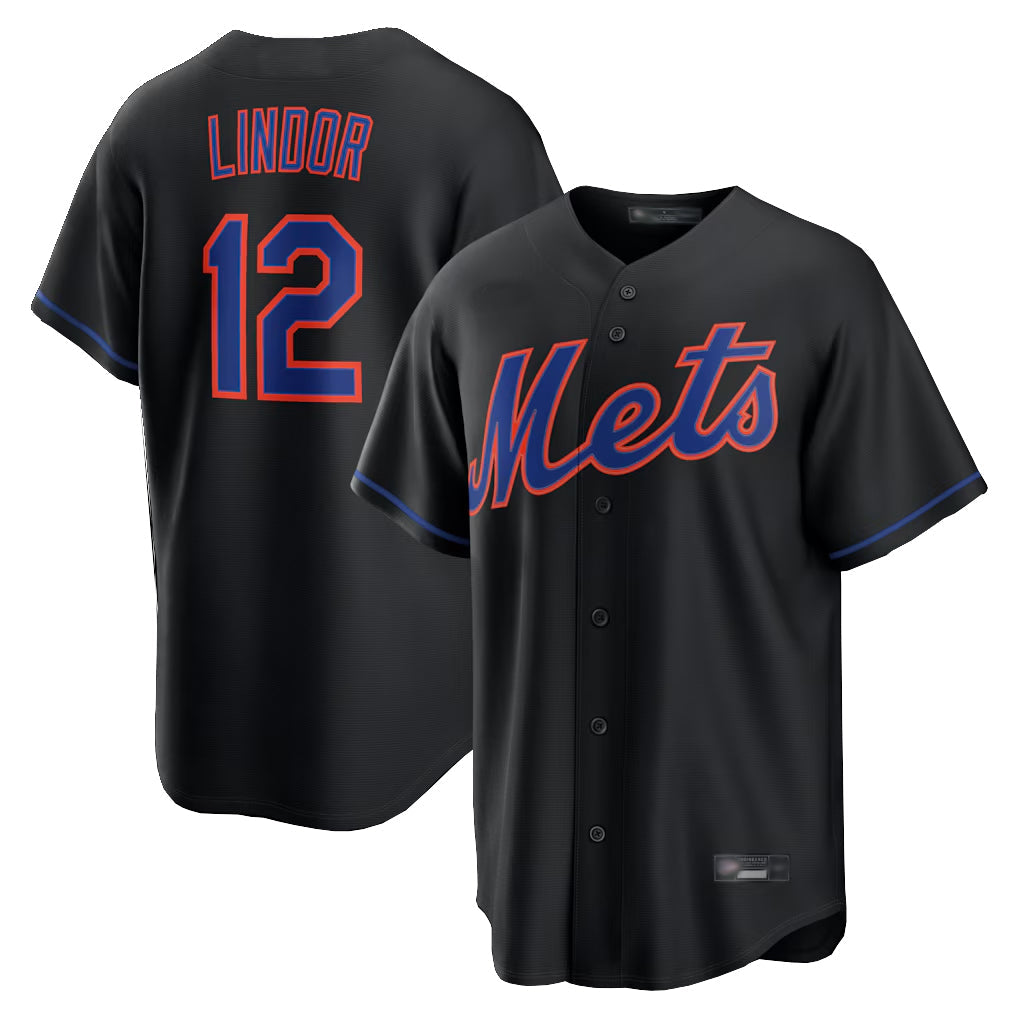 Silnrao NY.Mets #12 Francisco Lindor Player Black Alternate Home Game Stitched Jerseys