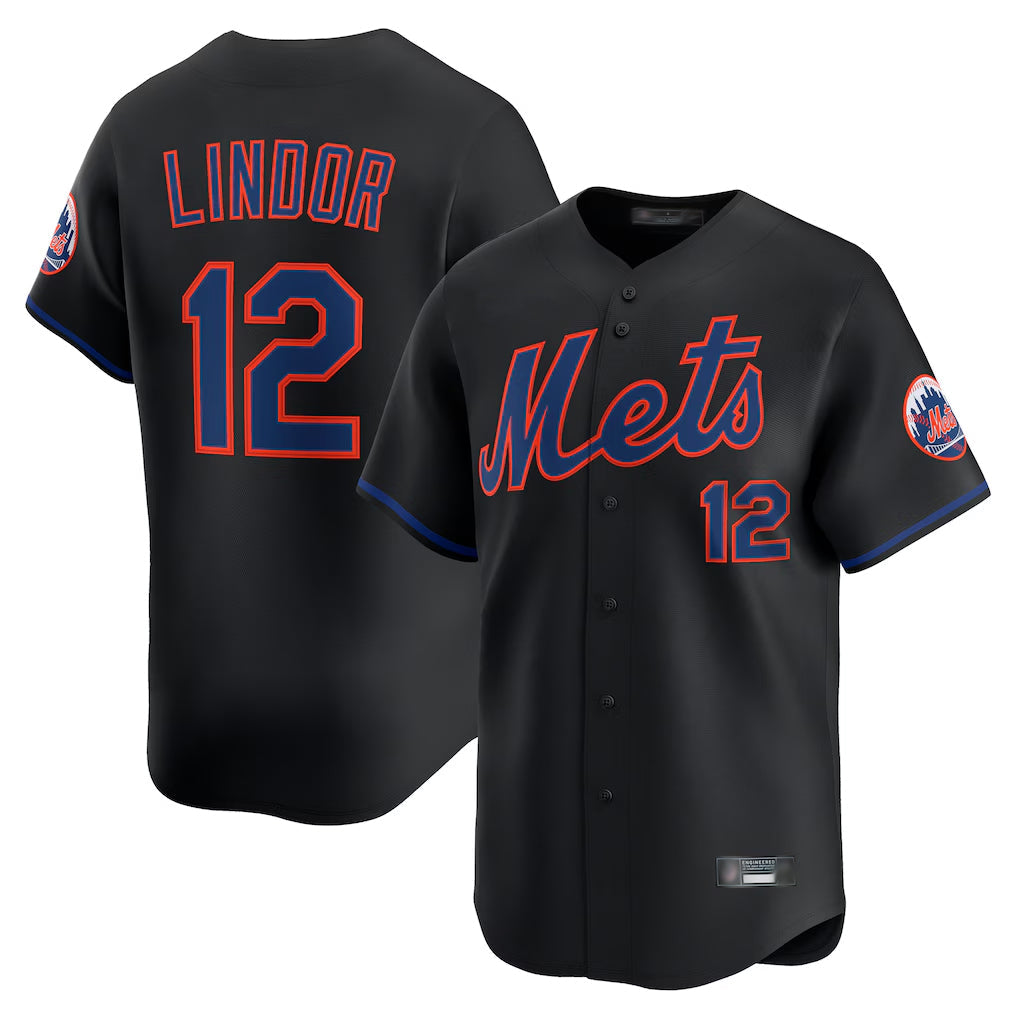 Silnrao NY.Mets #12 Francisco Lindor Player Black Alternate Home Limited Stitched Jerseys