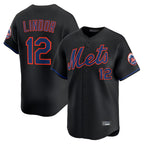 Silnrao NY.Mets #12 Francisco Lindor Player Black Alternate Home Limited Stitched Jerseys