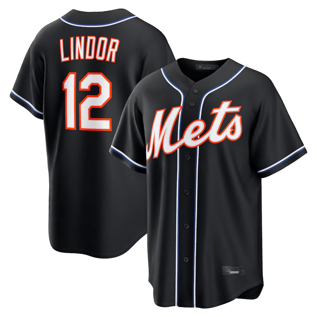 Silnrao NY.Mets #12 Francisco Lindor Player Black Fashion Out Game Stitched Jerseys