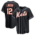 Silnrao NY.Mets #12 Francisco Lindor Player Black Fashion Out Game Stitched Jerseys