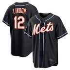 Silnrao NY.Mets #12 Francisco Lindor Player Black Fashion Out Game Stitched Jerseys