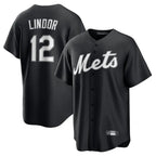 Silnrao NY.Mets #12 Francisco Lindor Player Black Home Game Stitched Jerseys