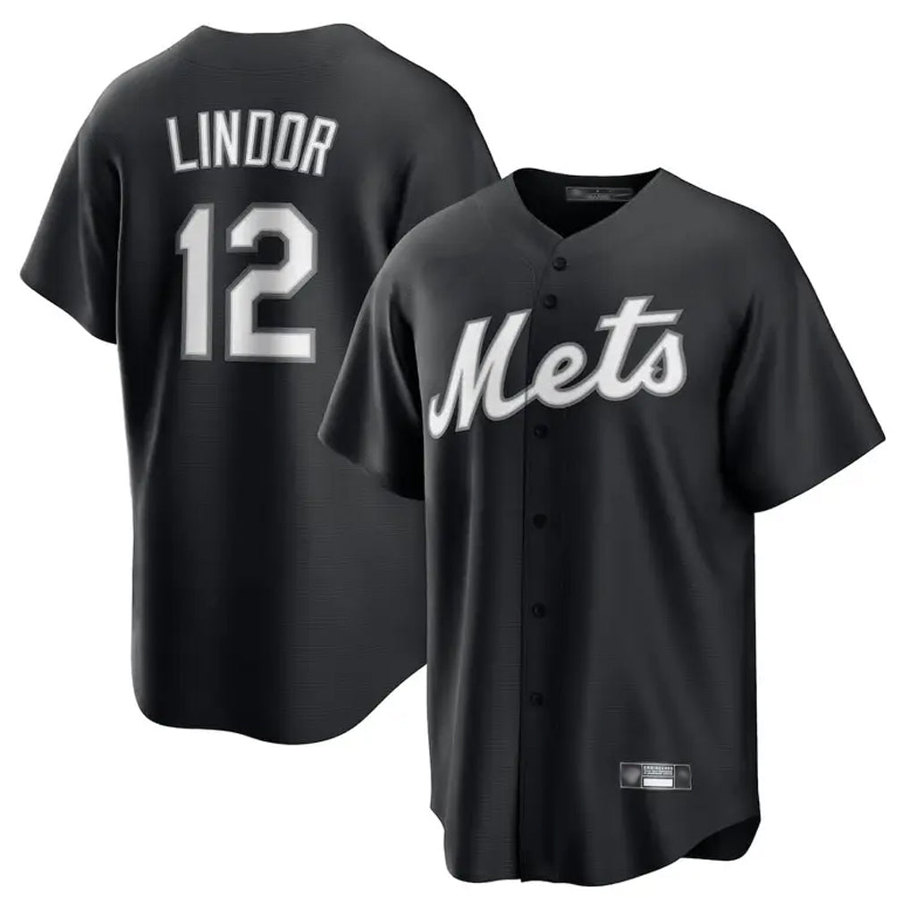 Silnrao NY.Mets #12 Francisco Lindor Player Black Home Game Stitched Jerseys