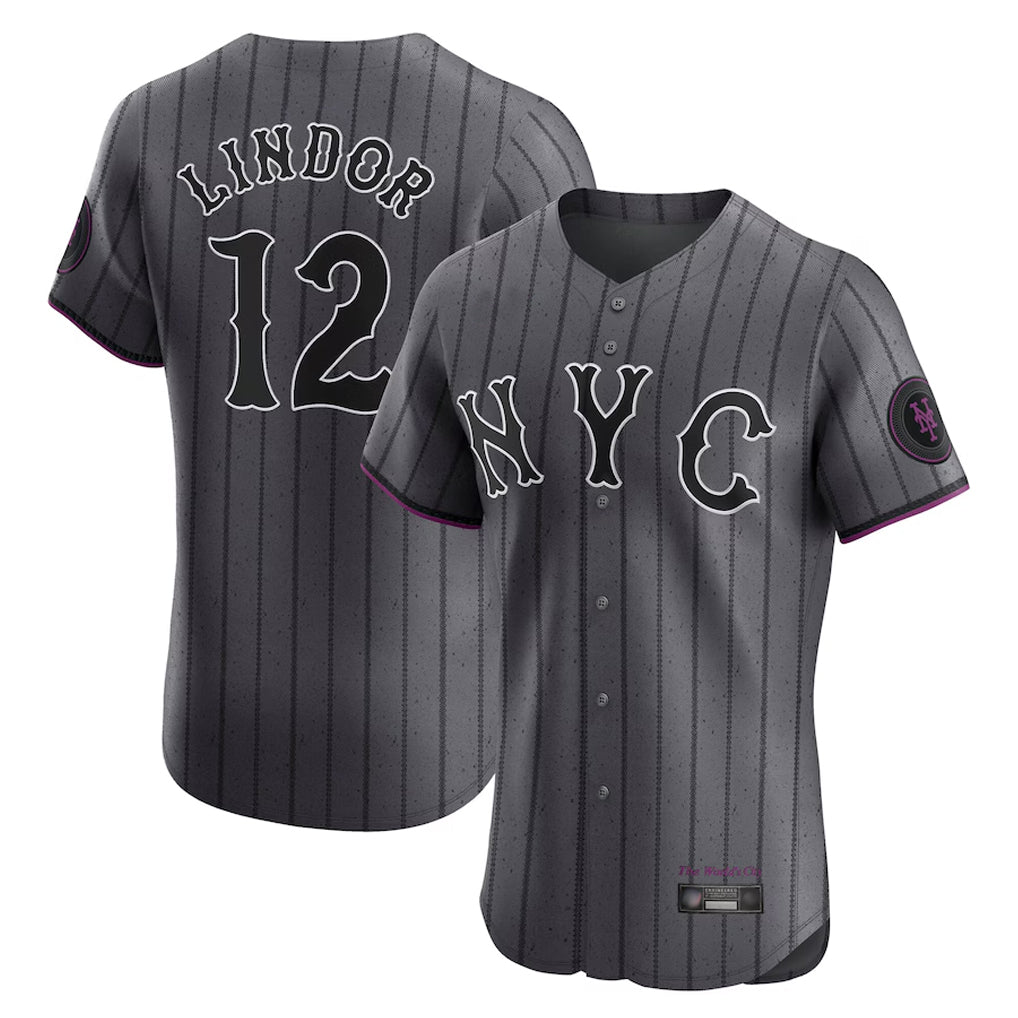 Silnrao NY.Mets #12 Francisco Lindor Player Gray City Connect Limited Elite Home Stitched Jerseys