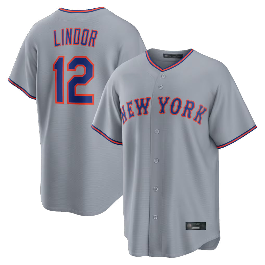 Silnrao NY.Mets #12 Francisco Lindor Player Gray Road Home Game Stitched Jerseys