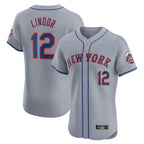 Silnrao NY.Mets #12 Francisco Lindor Player Gray Road Limited Elite Home Stitched Jerseys