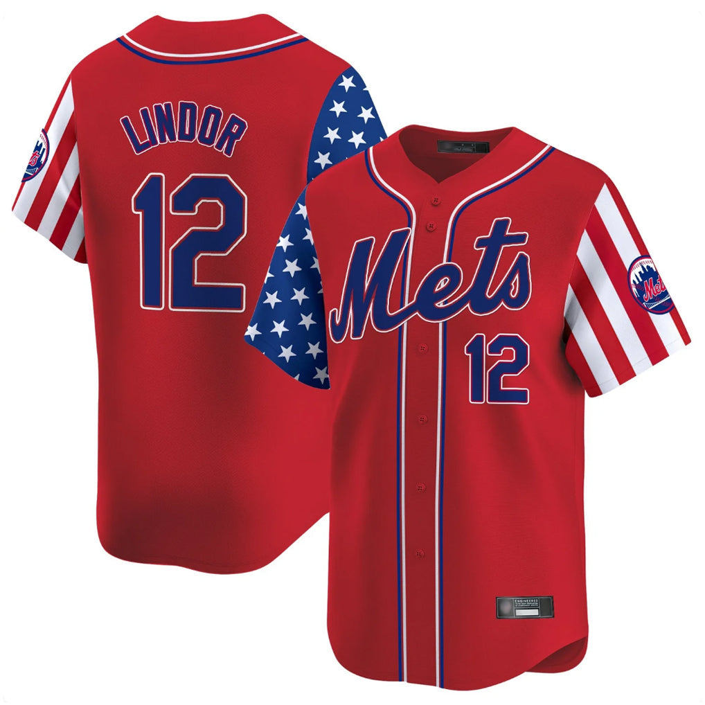 Silnrao NY.Mets #12 Francisco Lindor Player Red 2025 Independence Day Vapor Premier Limited  Stitched Jerseys