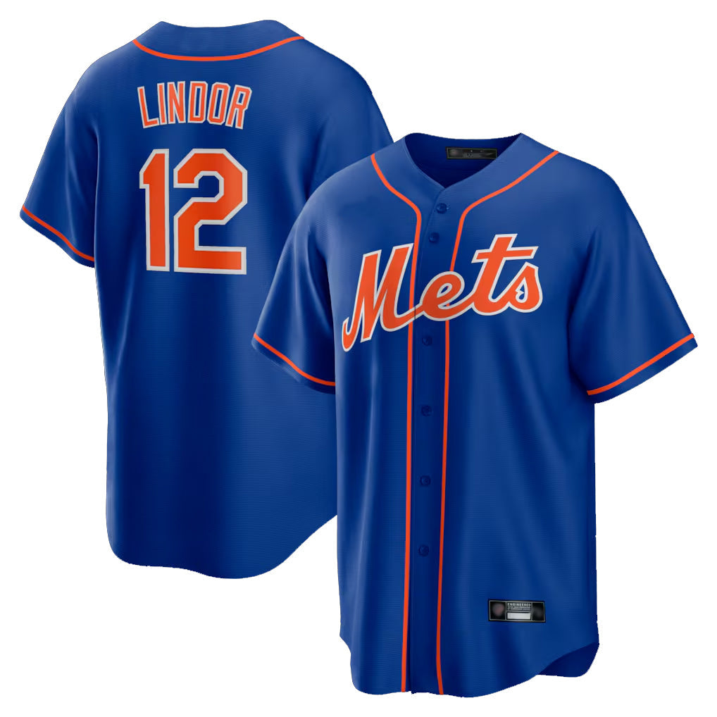 Silnrao NY.Mets #12 Francisco Lindor Player Royal Home Game Stitched Jerseys