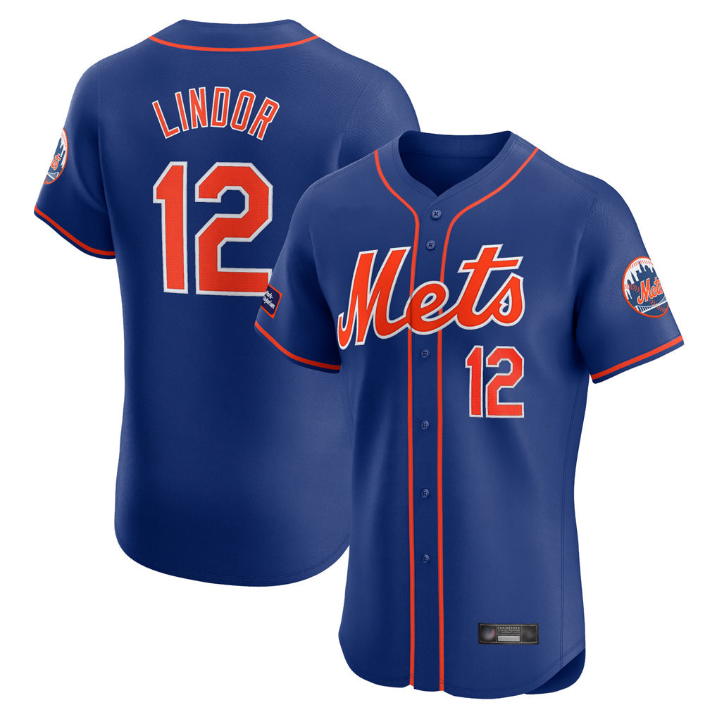 Silnrao NY.Mets #12 Francisco Lindor Player Royal Limited Elite Home Stitched Jerseys