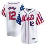 Silnrao NY.Mets #12 Francisco Lindor Player White 2025 Independence Day Vapor Premier Limited  Stitched Jerseys