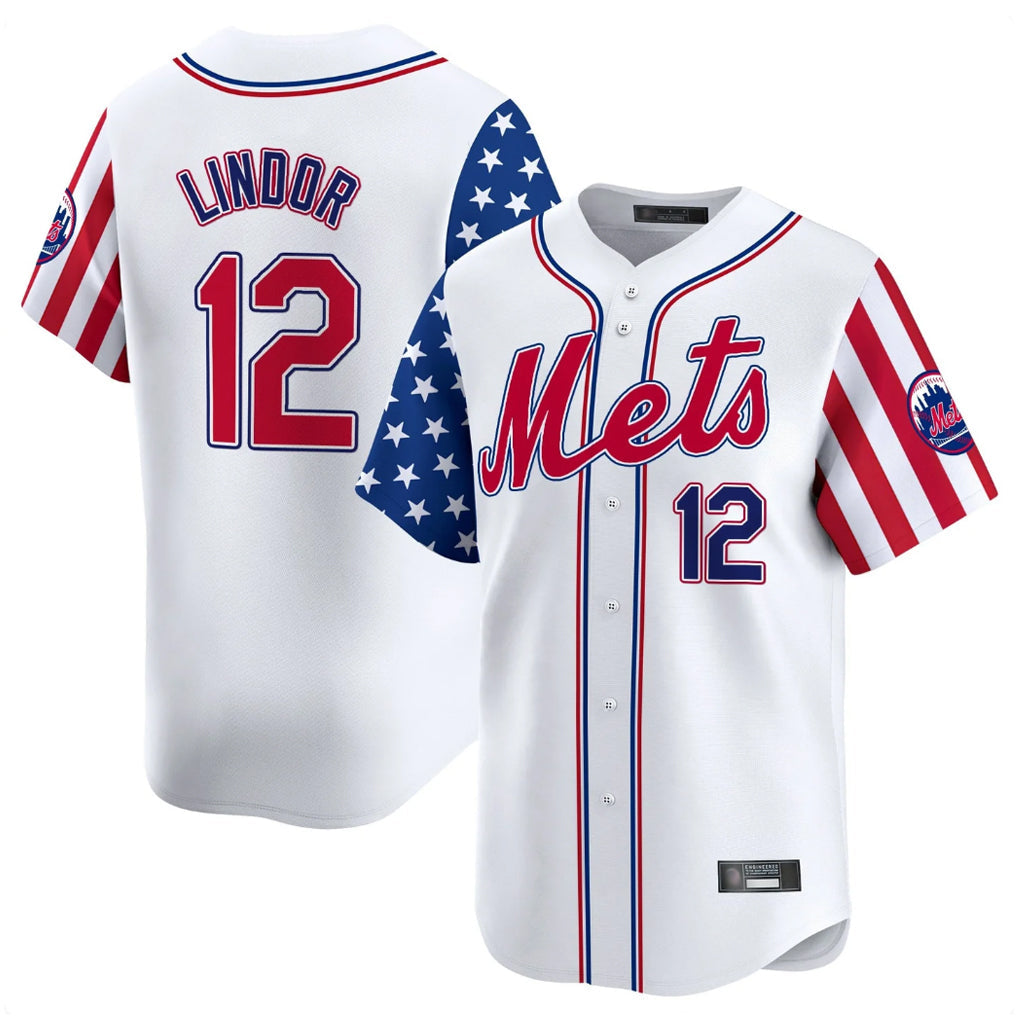 Silnrao NY.Mets #12 Francisco Lindor Player White 2025 Independence Day Vapor Premier Limited  Stitched Jerseys