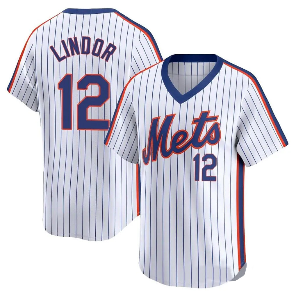 Silnrao NY.Mets #12 Francisco Lindor Player White Cooperstown Collection T-shirt Game Stitched Jerseys