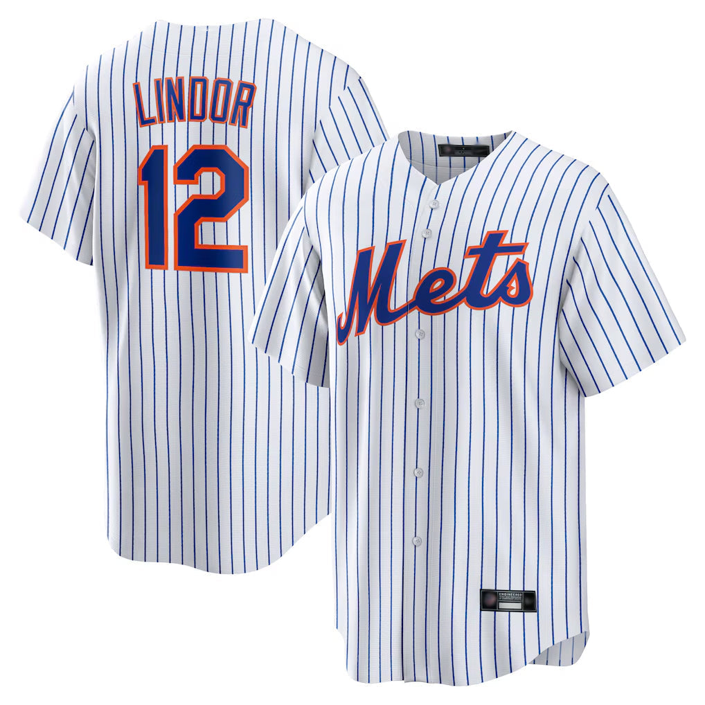 Silnrao NY.Mets #12 Francisco Lindor Player White Home Game Stitched Jerseys