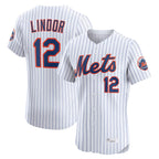 Silnrao NY.Mets #12 Francisco Lindor Player White Home Limited Elite Stitched Jerseys