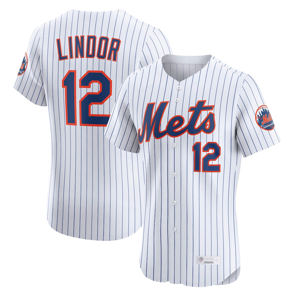 Silnrao NY.Mets #12 Francisco Lindor Player White Home Limited Elite Stitched Jerseys