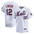 Silnrao NY.Mets #12 Francisco Lindor Player White Home Limited Stitched Jerseys