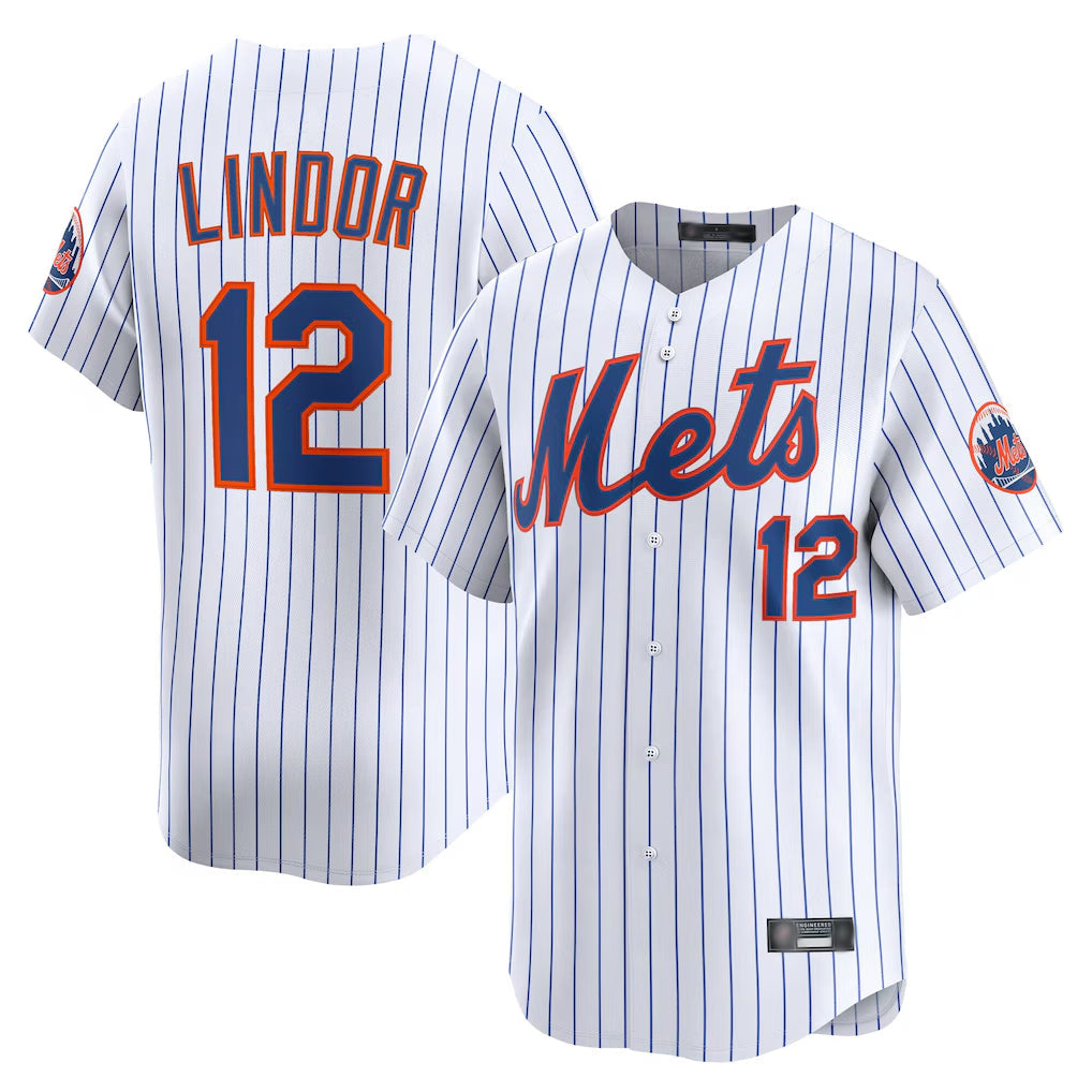 Silnrao NY.Mets #12 Francisco Lindor Player White Home Limited Stitched Jerseys