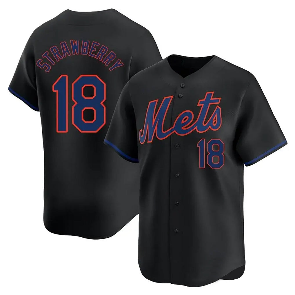 Silnrao NY.Mets #18 Darryl Strawberry Player Black Alternate Home Limited Stitched Jerseys
