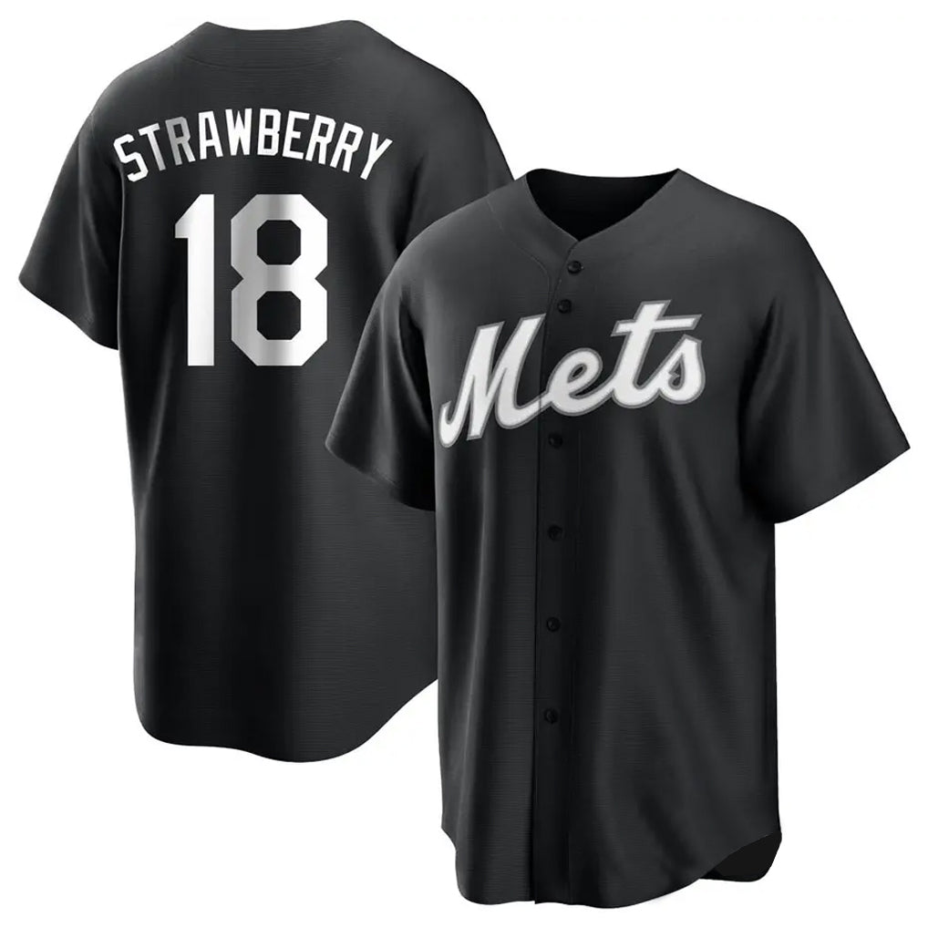 Silnrao NY.Mets #18 Darryl Strawberry Player Black Home Game Stitched Jerseys