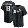 Silnrao NY.Mets #18 Darryl Strawberry Player Black Home Game Stitched Jerseys