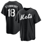 Silnrao NY.Mets #18 Darryl Strawberry Player Black Home Game Stitched Jerseys
