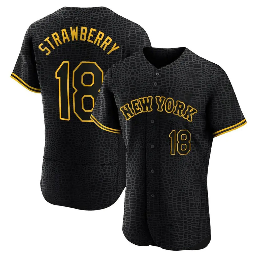 Silnrao NY.Mets #18 Darryl Strawberry Player Black Snake Skin City Home Limited Elite Stitched Jerseys