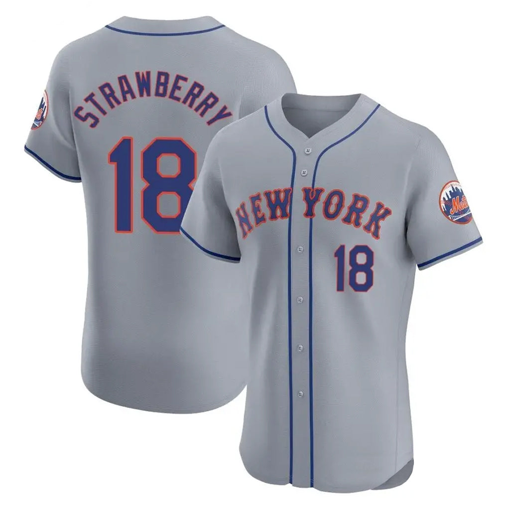 Silnrao NY.Mets #18 Darryl Strawberry Player Gray Road Limited Elite Home Stitched Jerseys