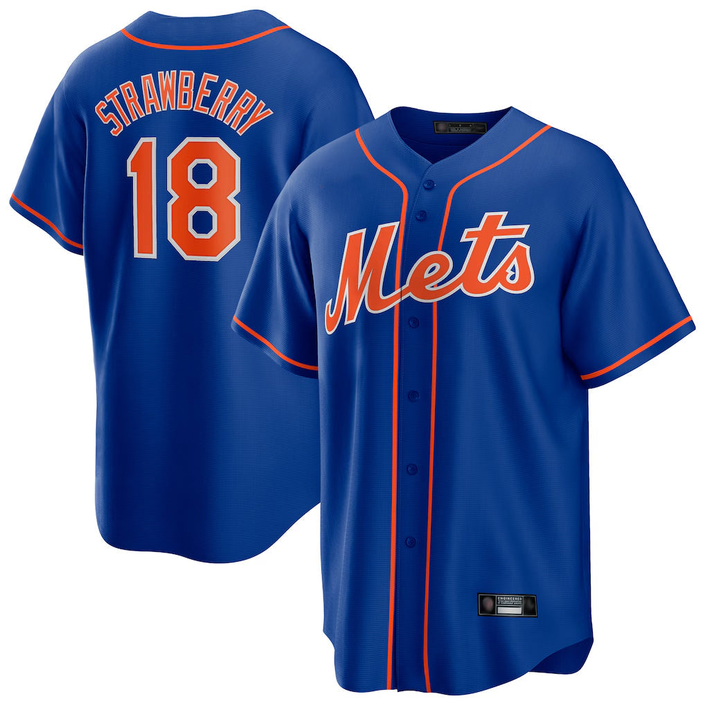 Silnrao NY.Mets #18 Darryl Strawberry Player Royal Home Game Stitched Jerseys