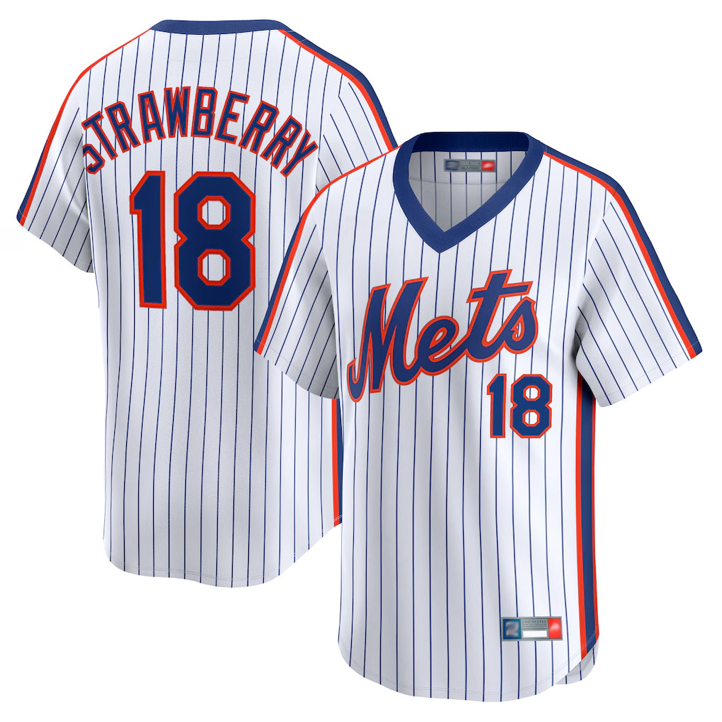 Silnrao NY.Mets #18 Darryl Strawberry Player White Cooperstown Collection T-shirt Game Stitched Jerseys