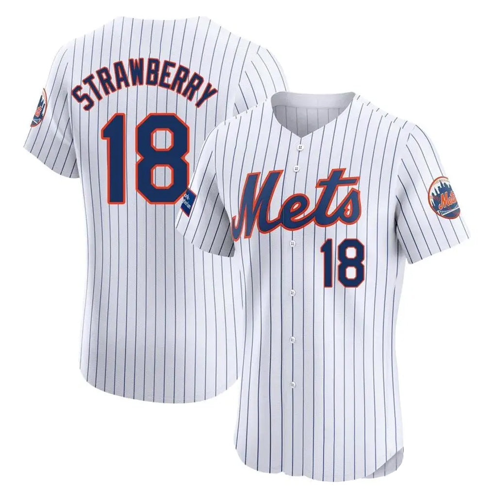 Silnrao NY.Mets #18 Darryl Strawberry Player White Home Limited Elite Stitched Jerseys