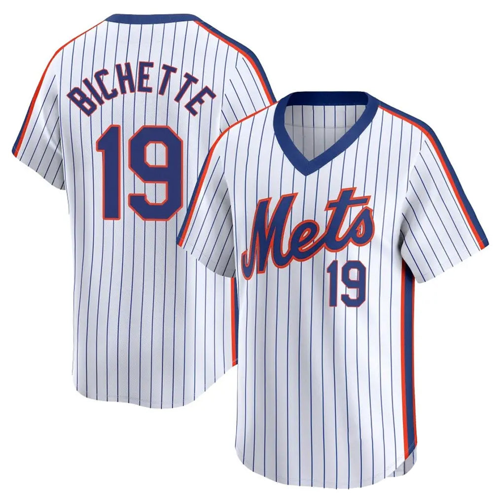Silnrao NY.Mets #19 Bo Bichette Player White Cooperstown Collection T-shirt Game Stitched Jerseys