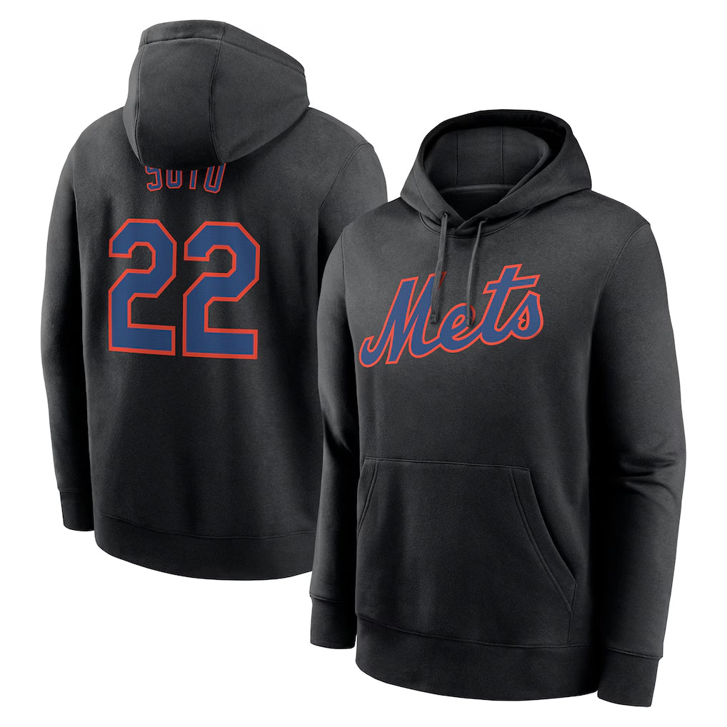 Silnrao NY.Mets #22 Juan Soto Player Black Club Pullover Hoodie Game Stitched Jerseys