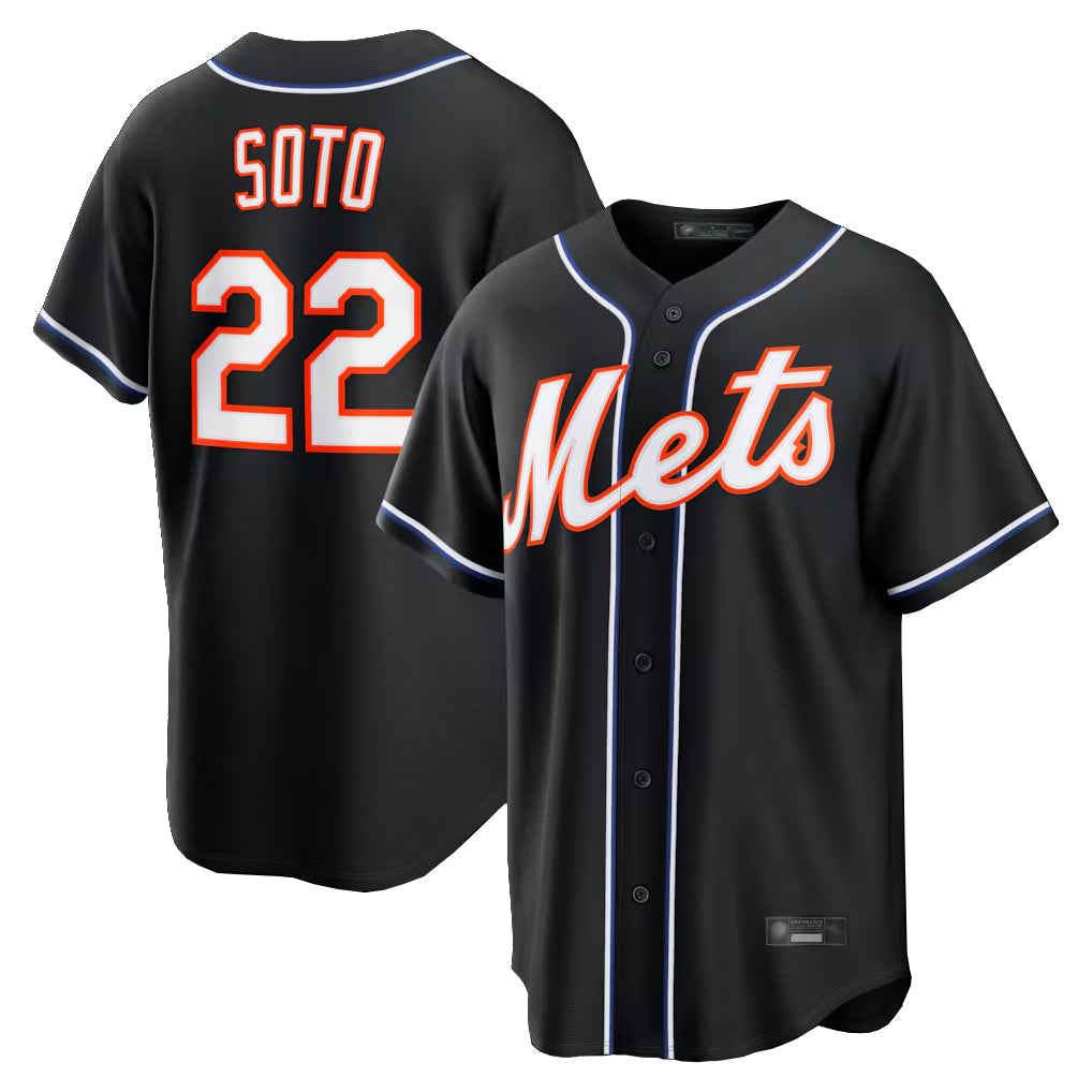 Silnrao NY.Mets #22 Juan Soto Player Black Fashion Out Game Stitched Jerseys
