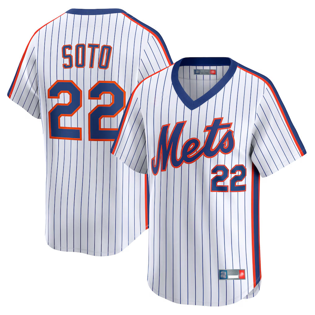 Silnrao NY.Mets #22 Juan Soto Player White Cooperstown Collection T-shirt Game Stitched Jerseys