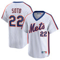 Silnrao NY.Mets #22 Juan Soto Player White Cooperstown Collection T-shirt Game Stitched Jerseys