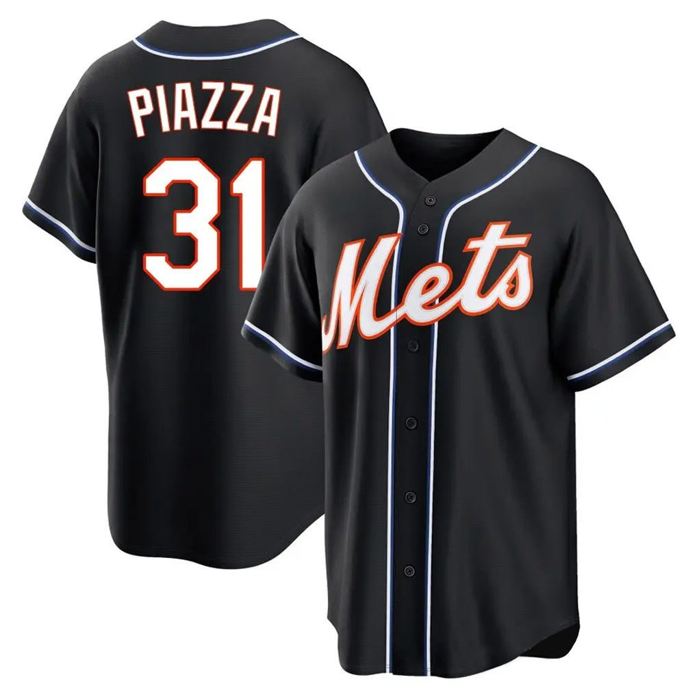 Silnrao NY.Mets #31 Mike Piazza Player Black Fashion Out Game Stitched Jerseys