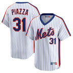 Silnrao NY.Mets #31 Mike Piazza Player White Cooperstown Collection T-shirt Game Stitched Jerseys