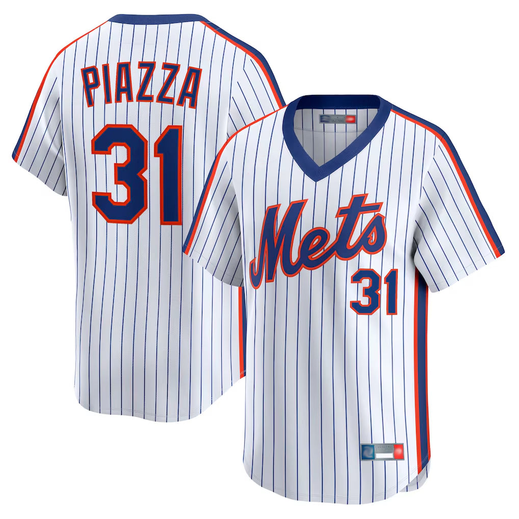 Silnrao NY.Mets #31 Mike Piazza Player White Cooperstown Collection T-shirt Game Stitched Jerseys