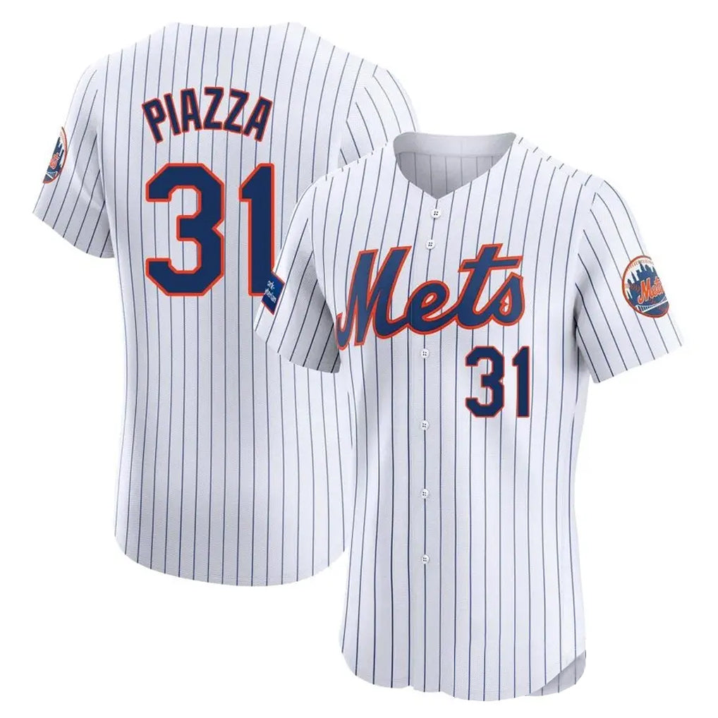 Silnrao NY.Mets #31 Mike Piazza Player White Home Limited Elite Stitched Jerseys