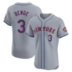 Silnrao NY.Mets #3 Carson Benge Player Gray Road Limited Elite Home Stitched Jerseys