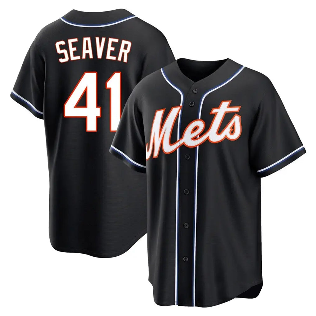 Silnrao NY.Mets #41 Tom Seaver Player Black Fashion Out Game Stitched Jerseys